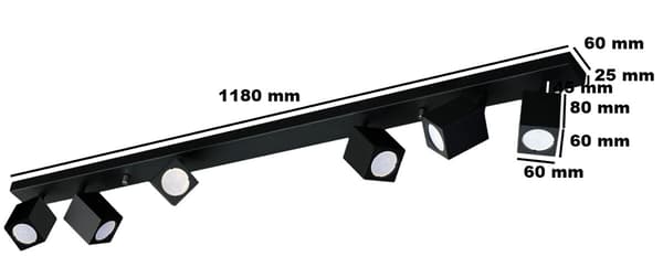 Sort væg- og loftslampe 6xGU10 Quantus ID-6106 Idealux
