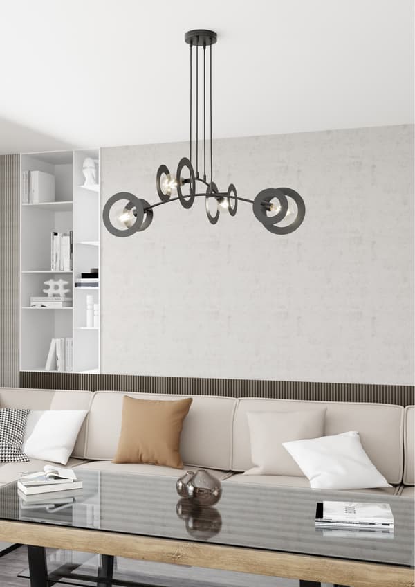 Pendellampe moderne sort ringe 4xE27 15W EUFORIA Emibig