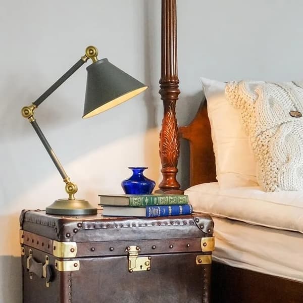 Retro bordlampe Provence grå med antik messing Elstead