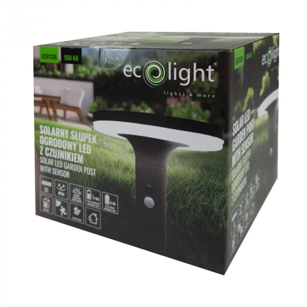 Solar trädgårdslampa med rörelse- och skymningssensor grå rund LED 10W Ecolight