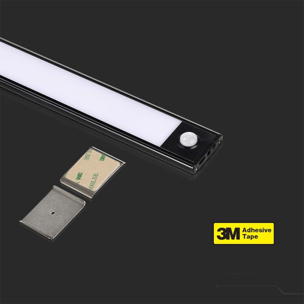 V-TAC 1,5W LED Underskabslampe Sort Bevægelsessensor USB-opladning 30cm VT-8141 neutral 110lm