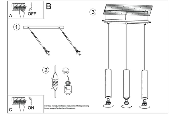 Lysekrone LAGOS 3 Sort Sollux Lighting SL.0329