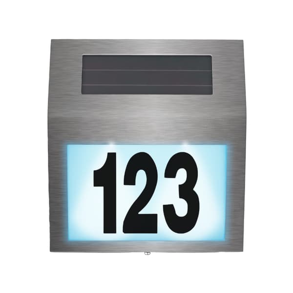 LED solcellslampa silver belyst husnummer IP44 DPM