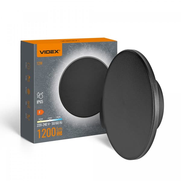 Moderne sort rund facadevæglampe Ø18cm LED 12W variabel farve IP65 Videx
