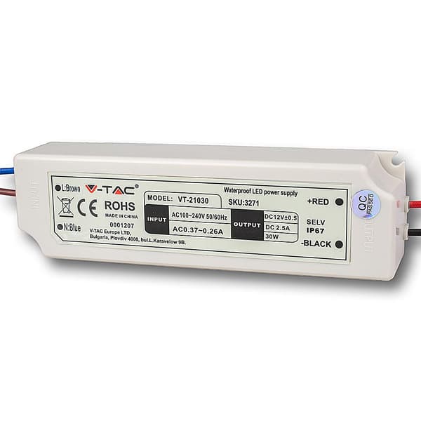 V-TAC 30W 12V 2.5A VT-21030 LED-virtalähde