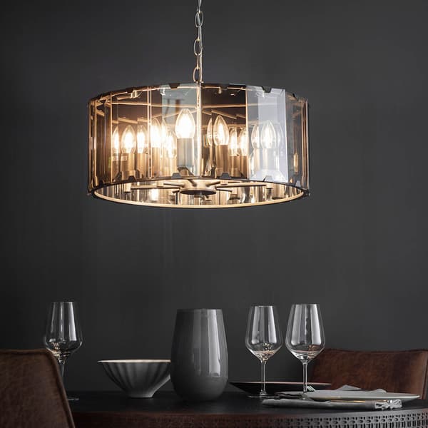 CLOONEY Endon stor panel lysekrone 8xE14 40W røget glas pendel