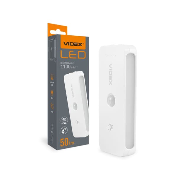 Vägglampa med batteri, rörelsesensor, USB-C, magnetfäste Videx