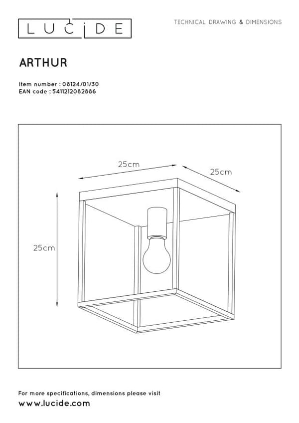Loftlampe Lucide E27 40W ARTHUR 08124/01/30