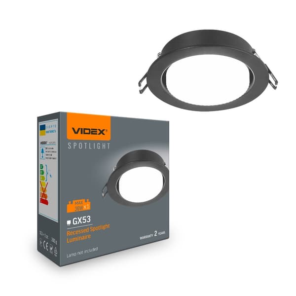 Infälld spotlight Down Light svart GX53 DownLight Videx