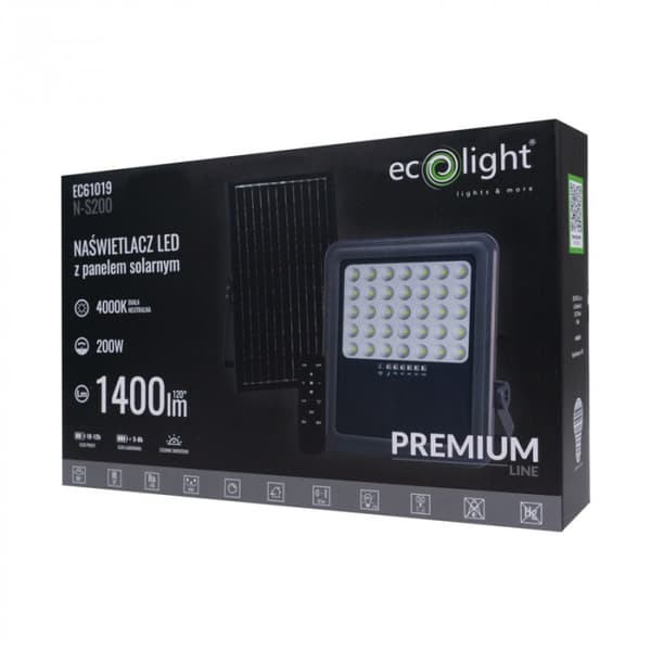 LED-strålkastare 200W grå halogen med solpanel fjärrkontroll skymningssensor Ecolight