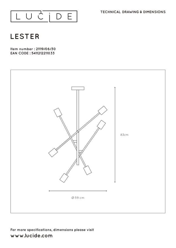 Lucide E27 60W LESTER LOFTLAMPE 21119/06/30