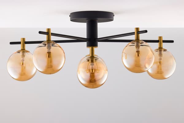 Loftlampe moderne sort-guld glaskugler rav 6xG9 14W FIGARO Jupiter