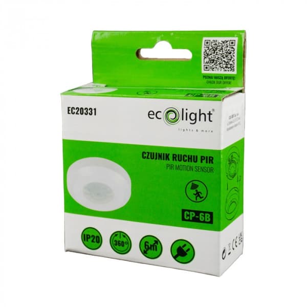 PIR bevægelsessensor til loft op til 300W IP20 hvid Ecolight EC20331