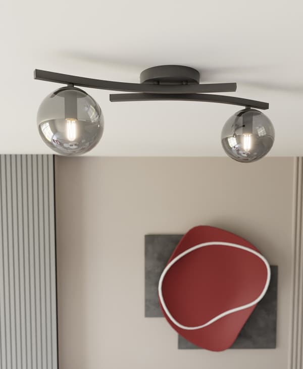 Loftlampe moderne sort-grafit kugler 2xE14 10W OPUS Emibig