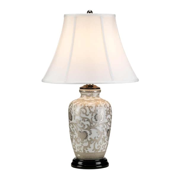 Bordslampa porslin vit med silverblommor Silverthistle E27 60W Elstead