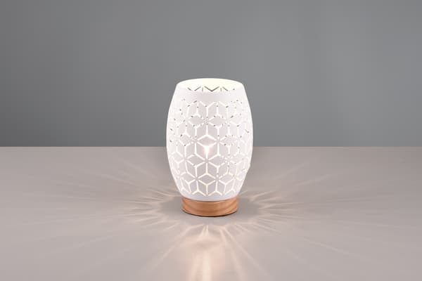 Bordlampe med mønster hvid træfod E27 Bidar RL