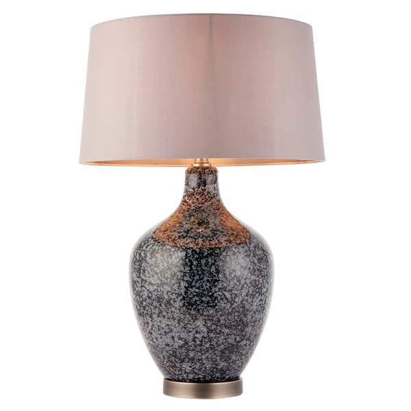 Dekorativ bordlampe grå-sort glas mønstret base 1xE27 40W ILSA Endon