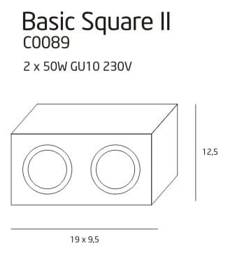 Kattospotti musta kaksinkertainen suorakulmainen BASIC SQUARE 2xGU10 50W C0089 Maxlight