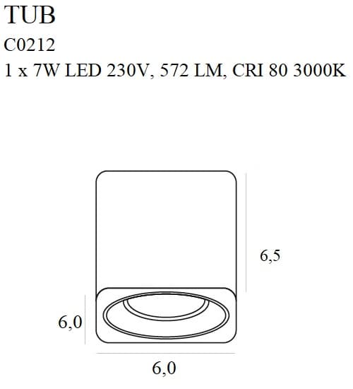 Moderne firkantet sort LED 7W TUB Maxlight loftspot