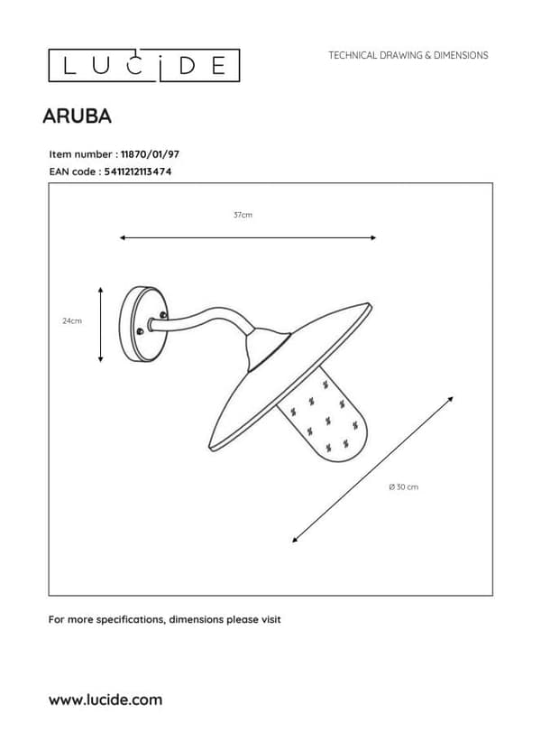 Lucide E27 24W ARUBA 11870/01/97 ULKOSEINÄVALAISIN