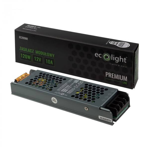 Strømforsyning til LED-strip modulær slim transformator PREMIUM 120W 12V IP20 Ecolight