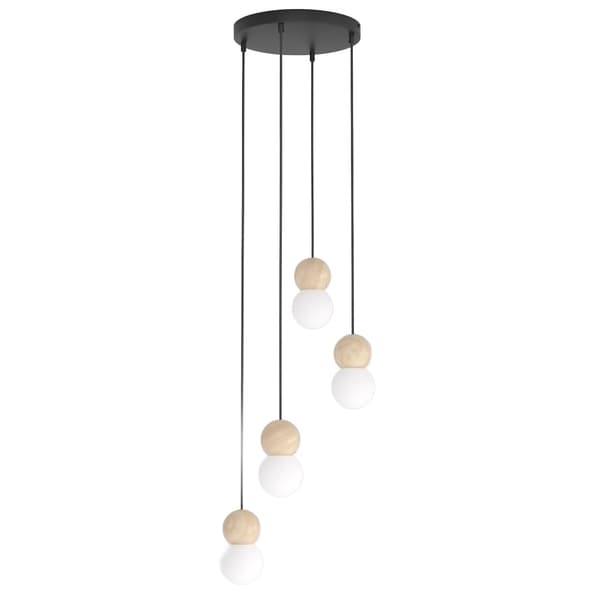 Pendellampe moderne sort-hvid træ- og glaskugler 4xG9 8W LOOP Emibig
