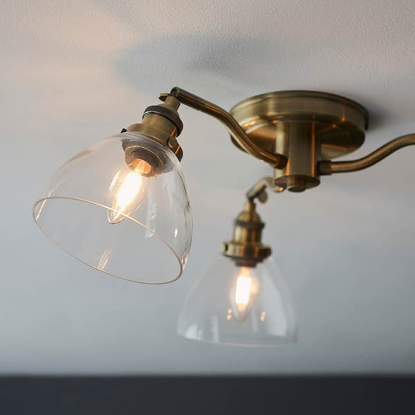 Vintage loftlampe glaskuplere antik messing 3xE14 7W HANSEN Endon