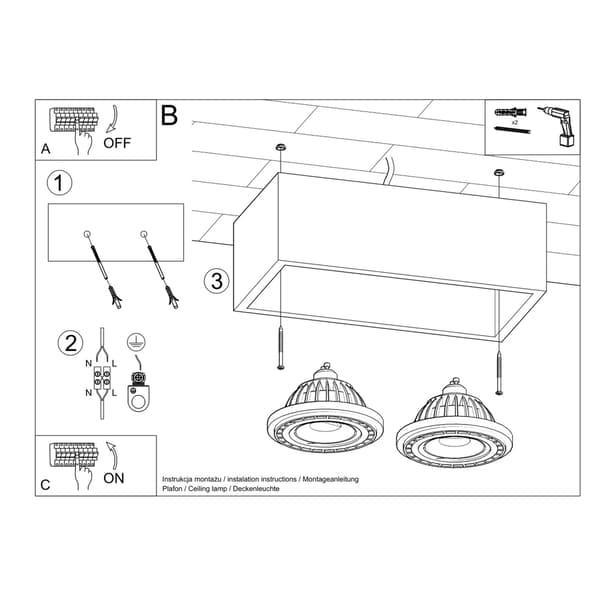 Loftlampe træ rektangulær dobbelt 2xGU10 10W NUMERO PU.0916 Pure Lume