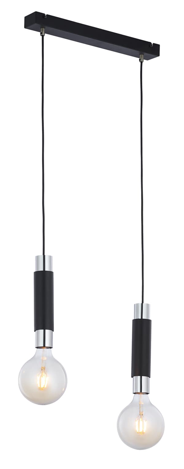 Moderne sort pendellampe 40 cm med forkromede rør 2xE27 15W LILE Jupiter