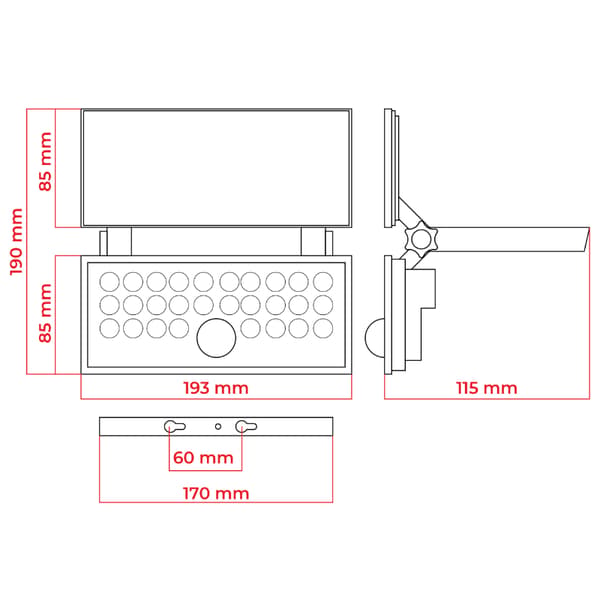 8W LED solcellelampe med bevægelsessensor sort IP65 DPM