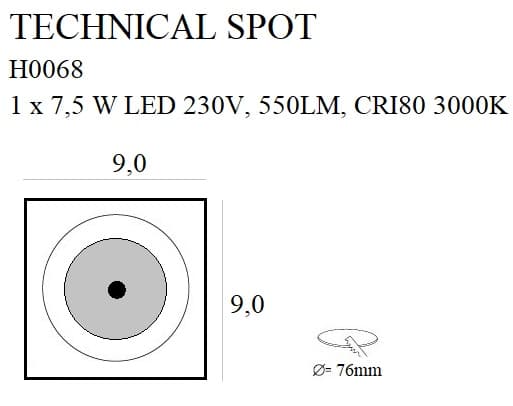 Infälld spotlight krämig fyrkantig LED 7.5W TECHNICAL SPOT Maxlight