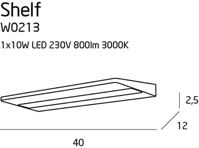 Vägglampa modern vit rektangulär SHELF LED 10W W0213 Maxlight
