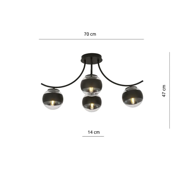 Emibig loftlampe 4xE14 40W BOSTON 4 SORT/STRIBET 1111/4