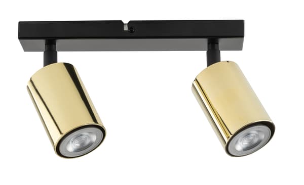 Moderne sort-messing loftlampe, skinne med 2 spots, 2xGU10 25W Zoom Sigma Lighting