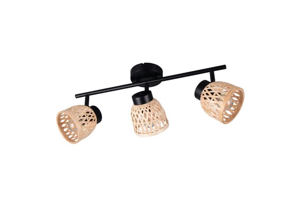 Boho-kattospotti musta-beige bambuvarjostimet 3xE14 10W LAURENT RL