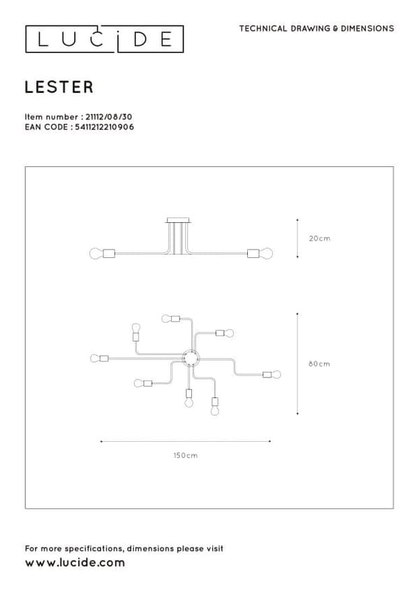 Lucide E27 40W LESTER Lysekrone 21112/08/30