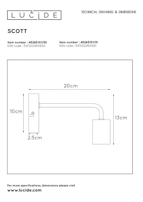 Seinävalaisin Lucide E27 40W SCOTT 45265/01/31