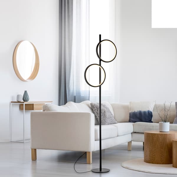 Moderne sort gulvlampe med to lodrette LED-ringe 24W MINI RITUS Just Light