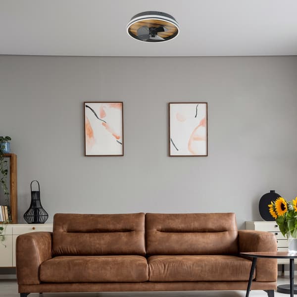 Kattotuuletin LED-valolla FAUSTINE 71016 musta puulla