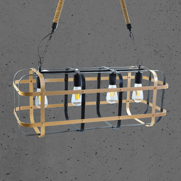 Pendellampe sort-guld E27x4 BUR 312488 Polux