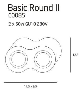 Kattospotti valkoinen kaksoisputki BASIC ROUND 2xGU10 50W C0085 Maxlight