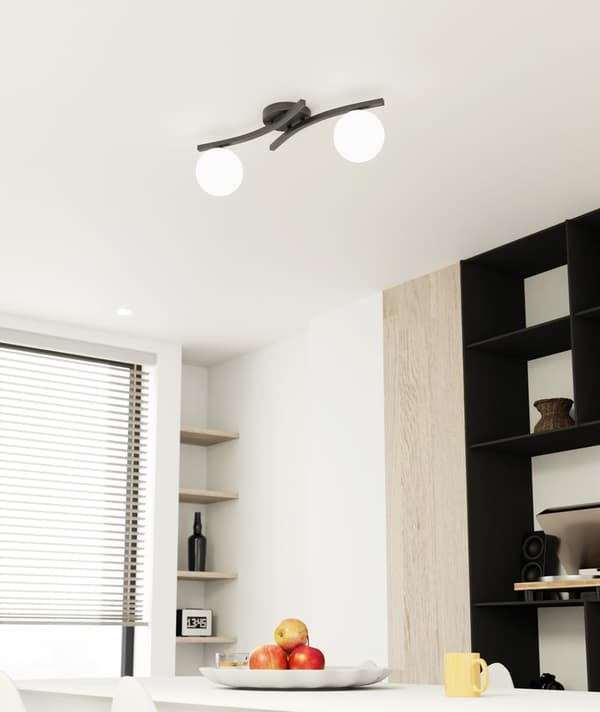 Loftlampe moderne sort-hvid kugler 2xE14 10W OPUS Emibig