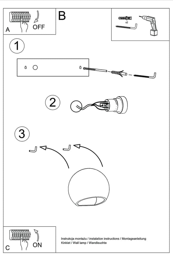 Vägglampa lackerad GLOBE vit glans Sollux Lighting modell SL.1026