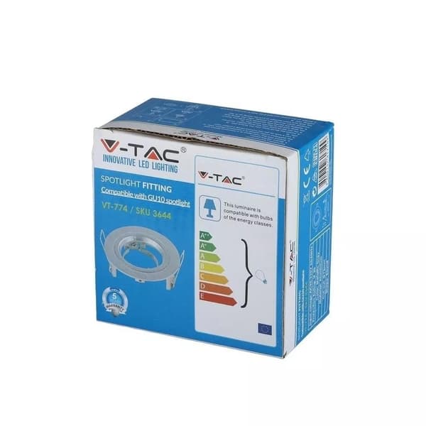 V-TAC GU10 Takspotlight Rund Silvergrå VT-774