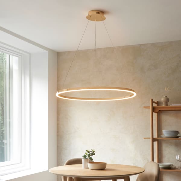 Moderne pendellampe Ø80cm guld ring LED 43.5W STATEN Endon