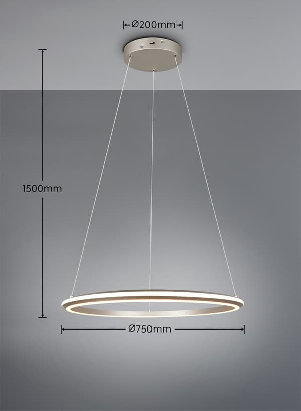 Moderne sølv ring pendel fi75cm variabel LED farve 48W AMADOR Trio