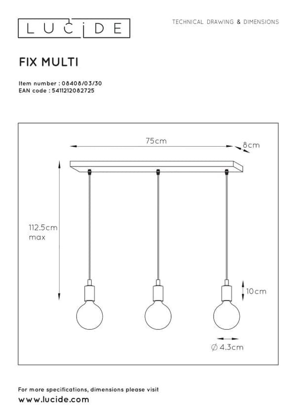 Lucide E27 60W FIX Lysekrone 08408/03/30