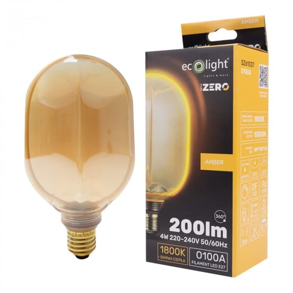 Koristeellinen välkkymätön soikea lamppu ZERO-SARJA 4W 200lm E27 O100 Ecolight