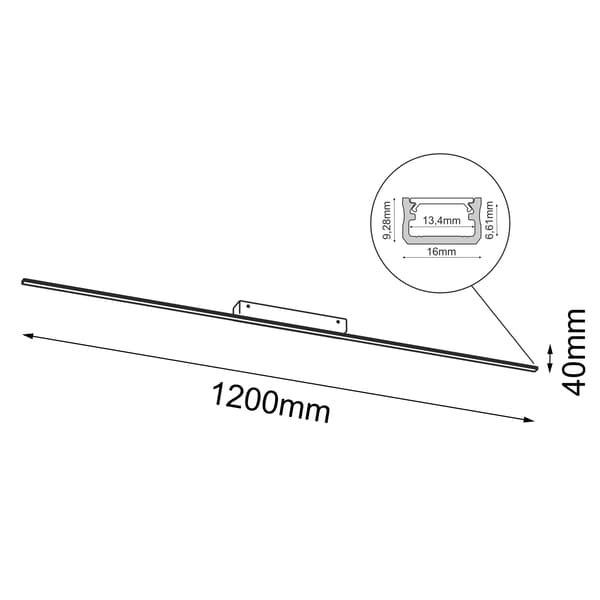 Lineær væglampe 120 cm varm farve sort SLIM LED 12W Brosline