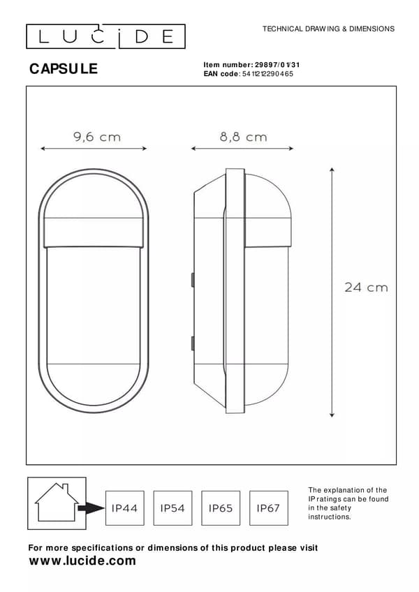 Lucide CAPSULE ulkoseinävalaisin valkoinen E27 40W